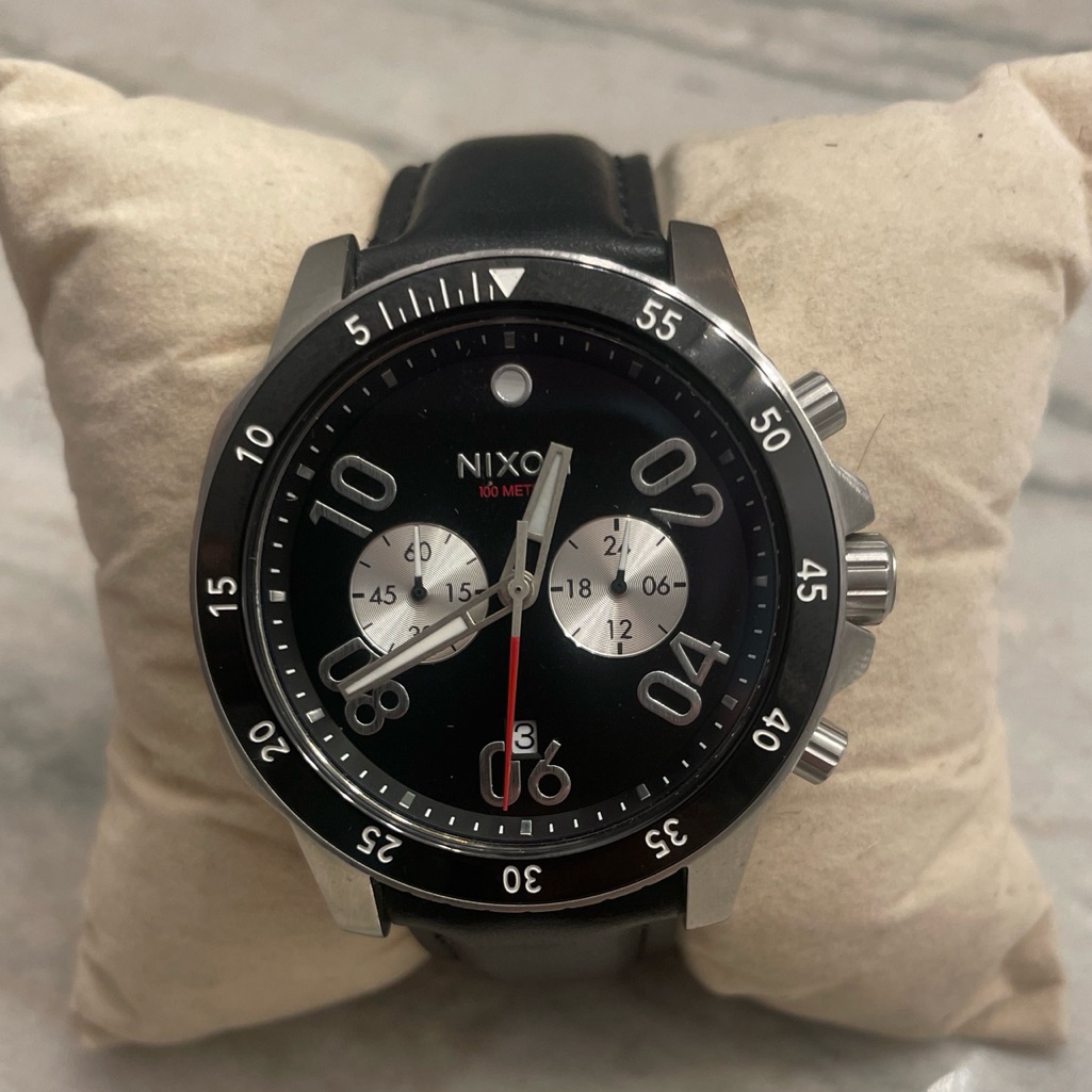 Nixon Ranger Chrono Watch W/Black Leather Band Wrn Less Than 5 Tms, Amazing Cond
